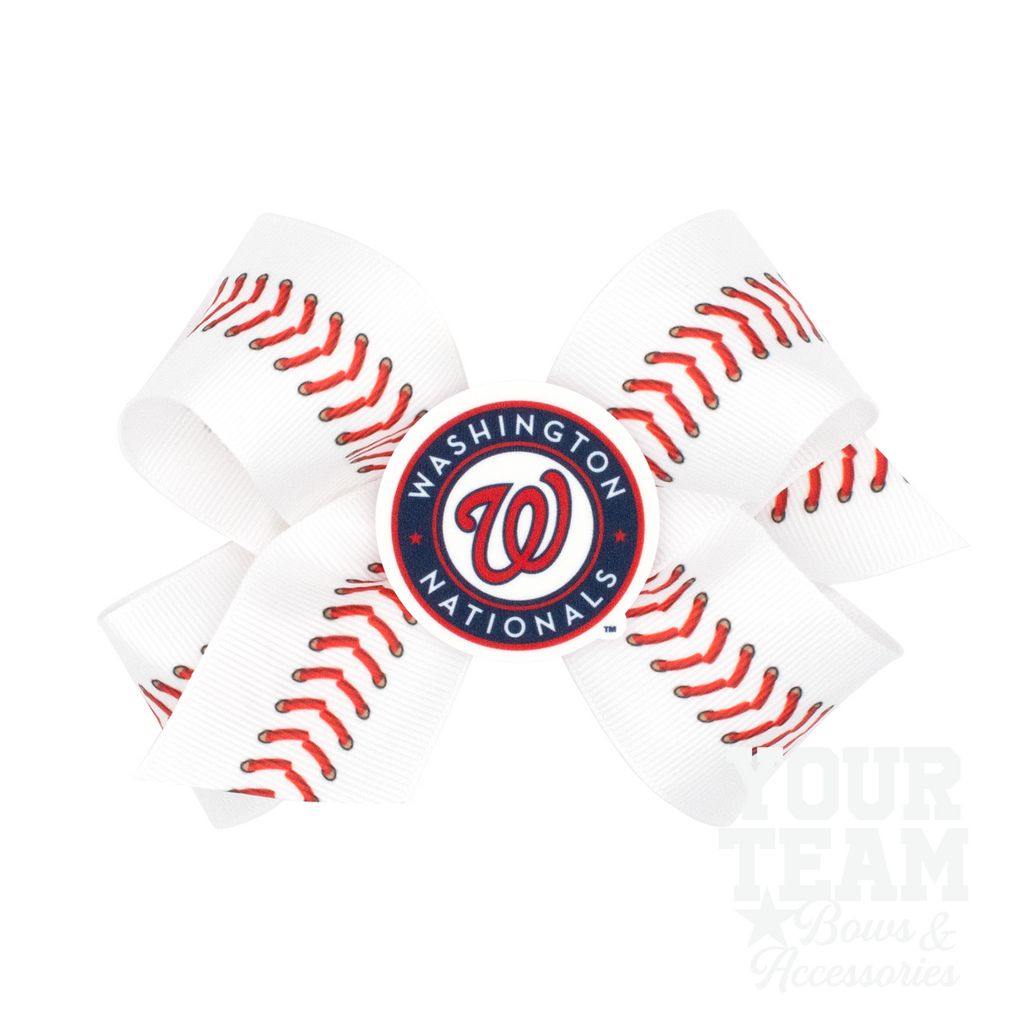 Medium Washington Nationals Baseball Stitch Print Hair Bow with Badge - WASHINGTON NATIONALS