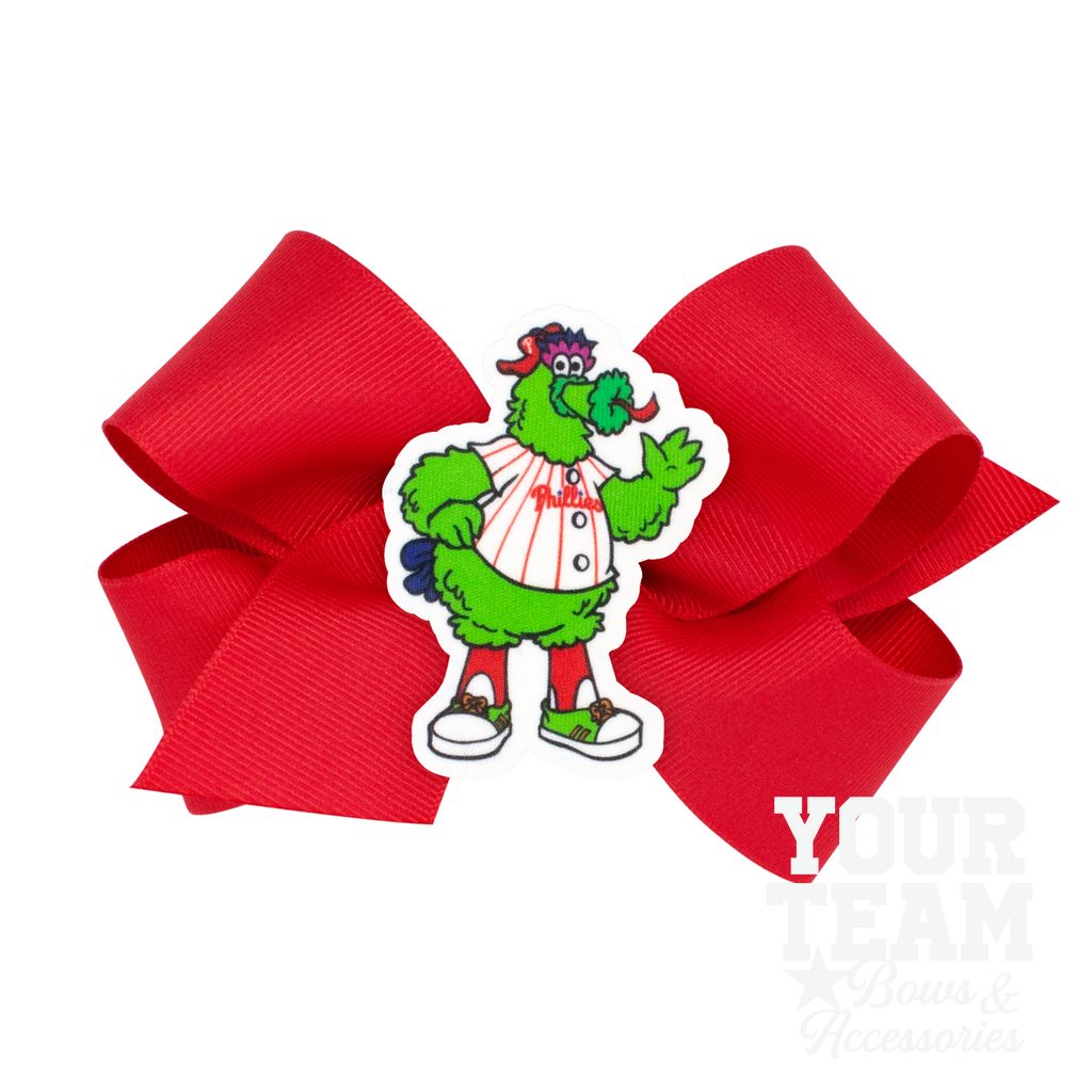 Medium Philadelphia Phillies Grosgrain Hair Bow with Mascot Badge - PHIL PHILLIES MASCOT