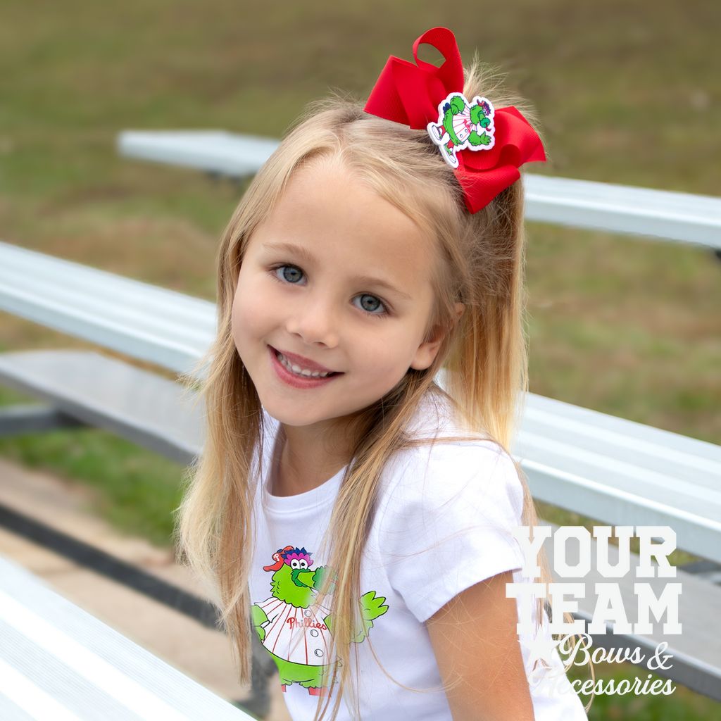 Medium Philadelphia Phillies Grosgrain Hair Bow with Mascot Badge