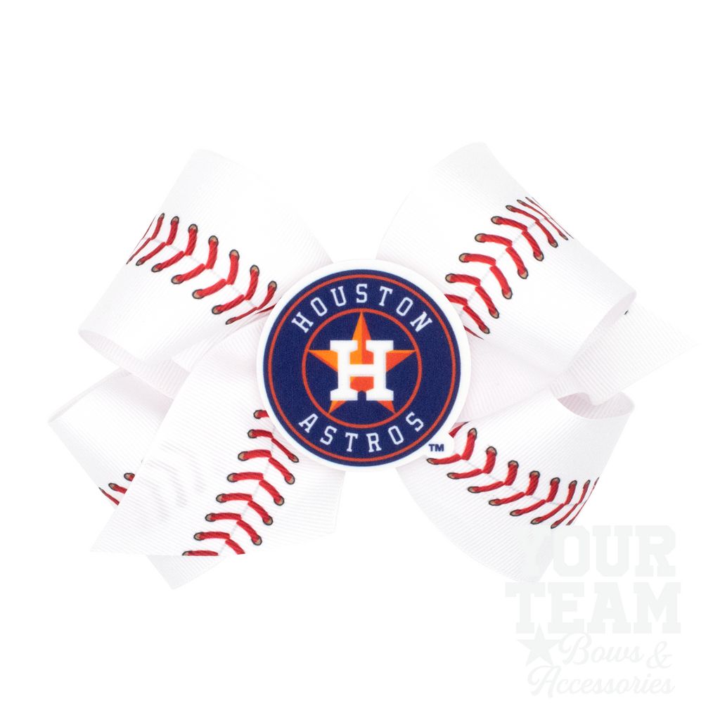 King Houston Astros Baseball Stitch Print Hair Bow with Badge - HOUSTON ASTROS
