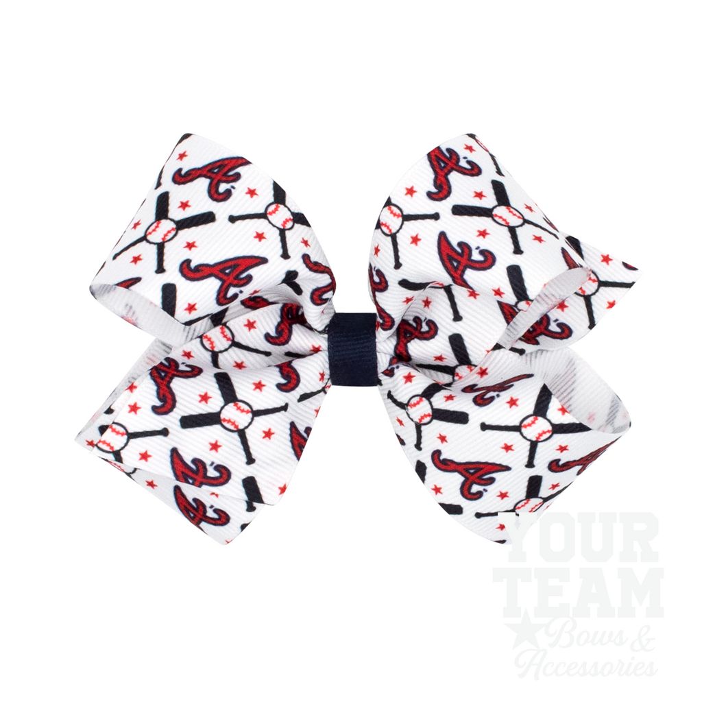 Medium Atlanta Braves Logo Print Grosgrain Hair Bow - ATLANTA BRAVES