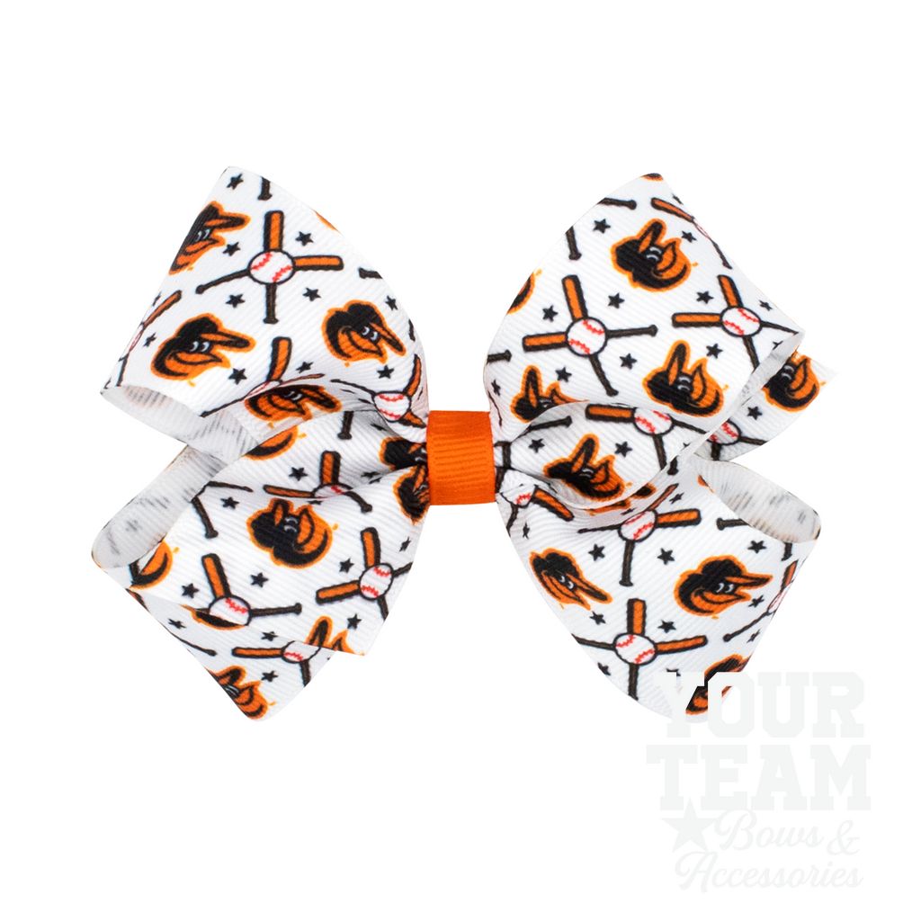Medium Baltimore Orioles Logo Print Grosgrain Hair Bow - BALTIMORE ORIOLES