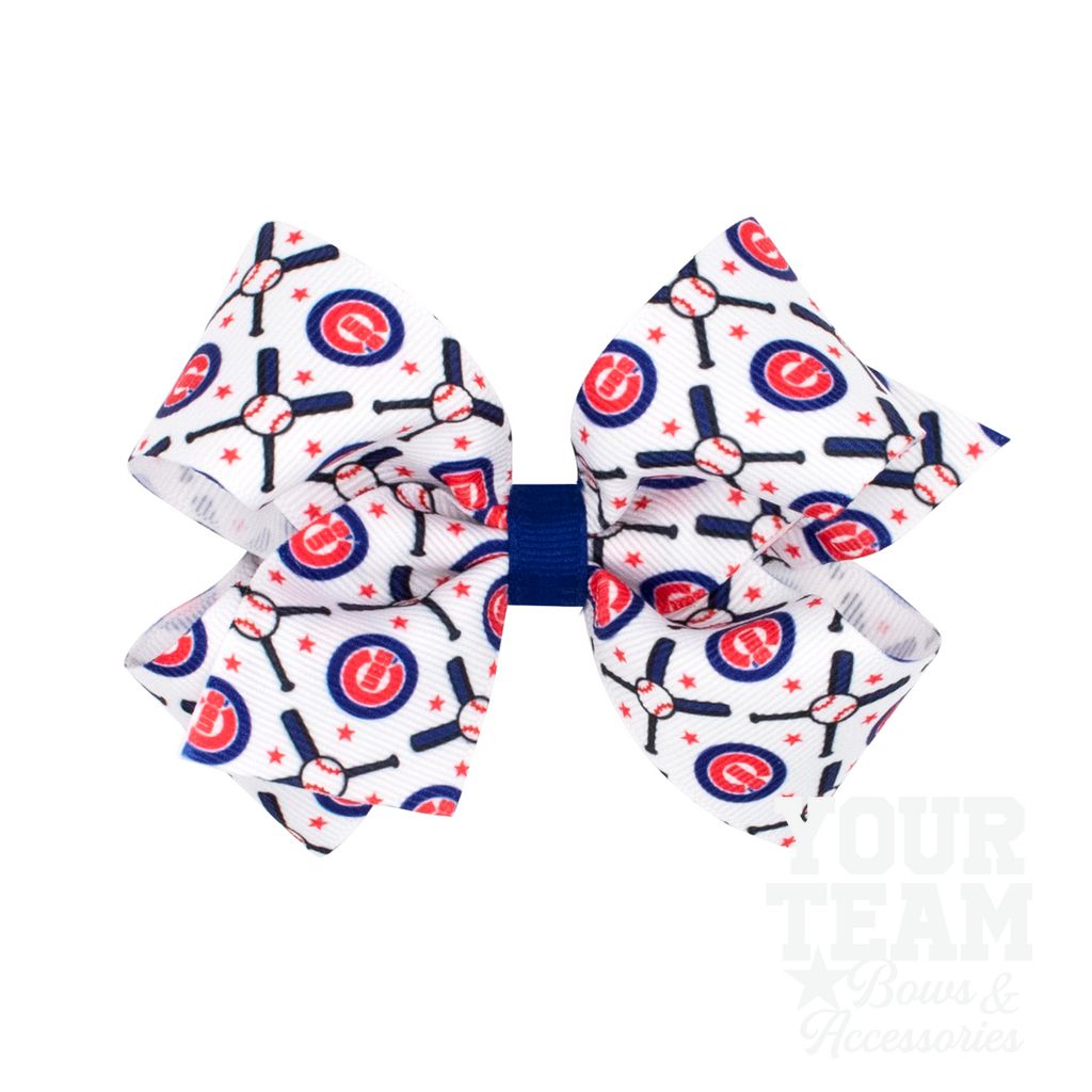 Medium Chicago Cubs Logo Print Grosgrain Hair Bow - CHICAGO CUBS