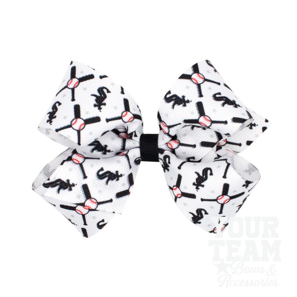 Medium Chicago White Sox Logo Print Grosgrain Hair Bow - CHICAGO WHITE SOX