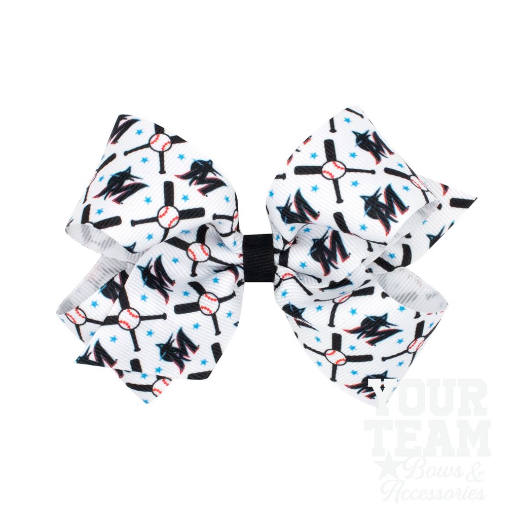 Medium Miami Marlins Logo Print Grosgrain Hair Bow - MIAMI MARLINS
