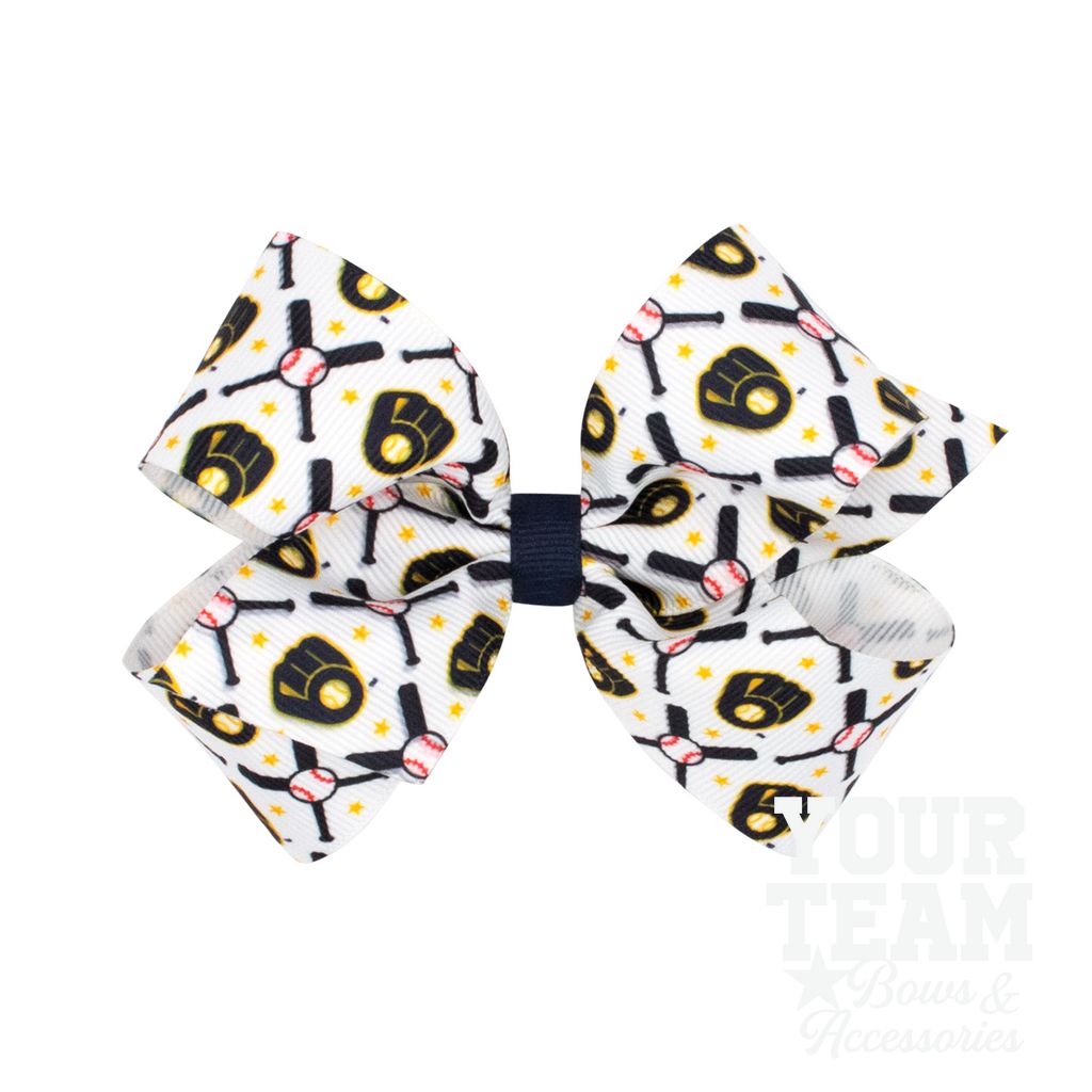 Medium Milwaukee Brewers Logo Print Grosgrain Hair Bow - MILWAUKEE BREWERS