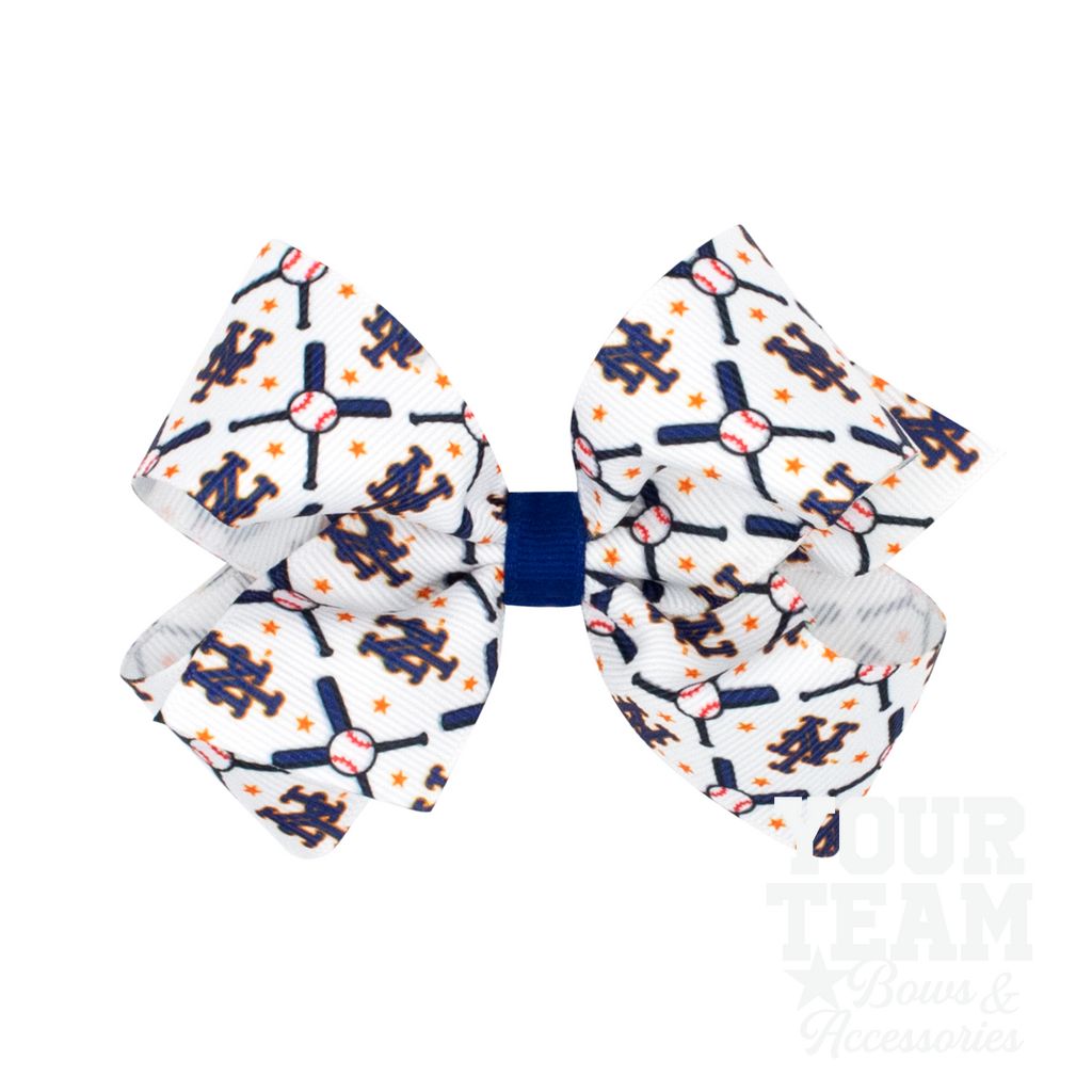 Medium New York Mets Logo Print Grosgrain Hair Bow - NEW YORK METS