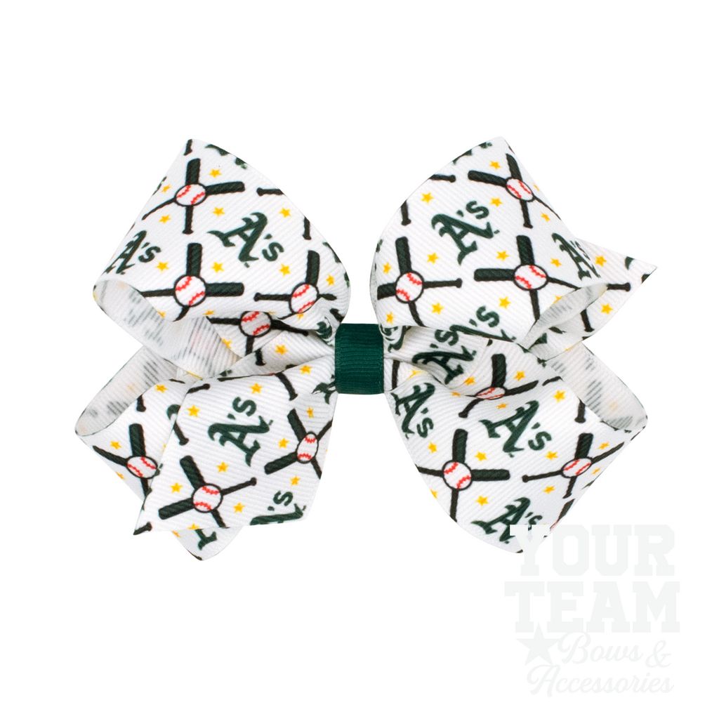 Medium Oakland Athletics Logo Print Grosgrain Hair Bow - OAKLAND ATHLETICS