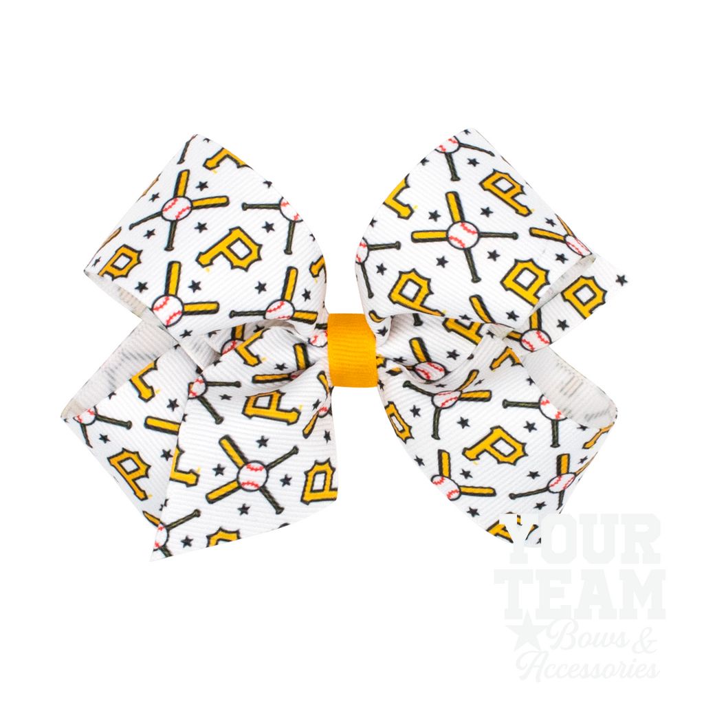 Medium Pittsburgh Pirates Logo Print Grosgrain Hair Bow - PITTSBURGH PIRATES