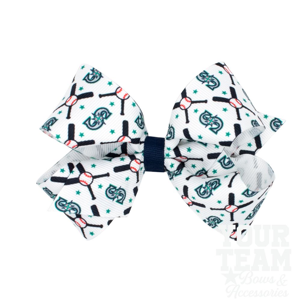 Medium Seattle Mariners Logo Print Grosgrain Hair Bow - SEATTLE MARINERS