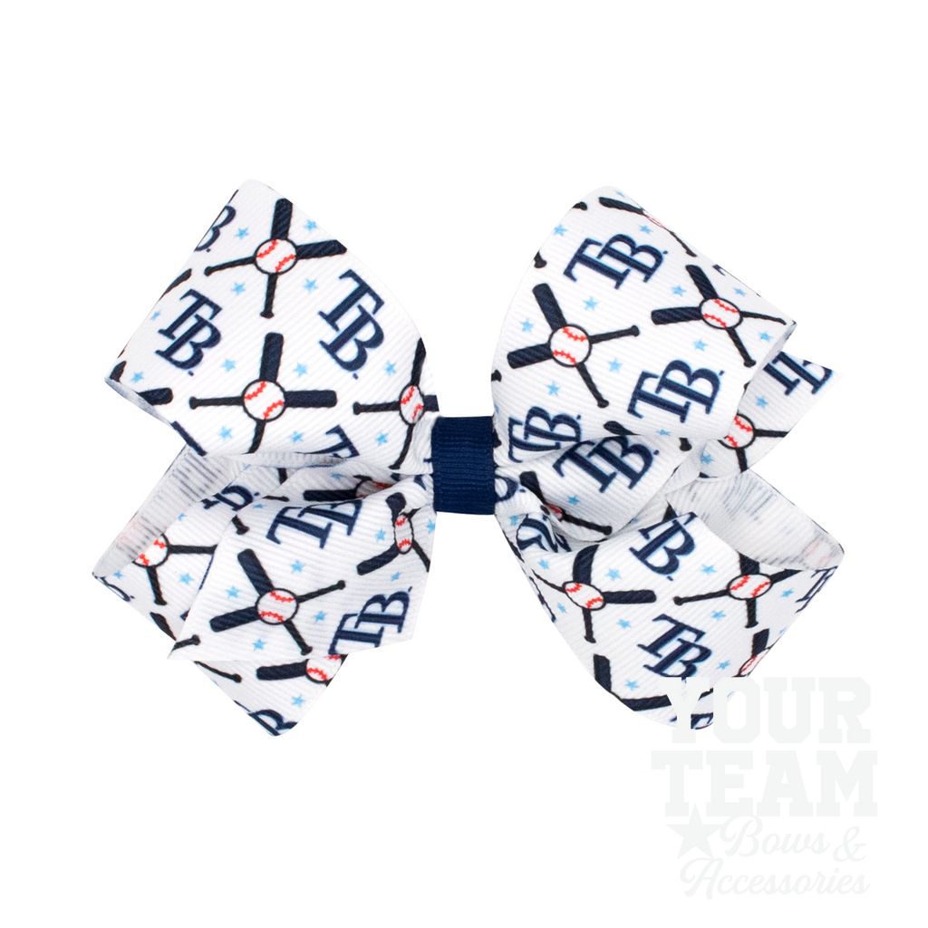 Medium Tampa Bay Rays Logo Print Grosgrain Hair Bow - TAMPA BAY RAYS