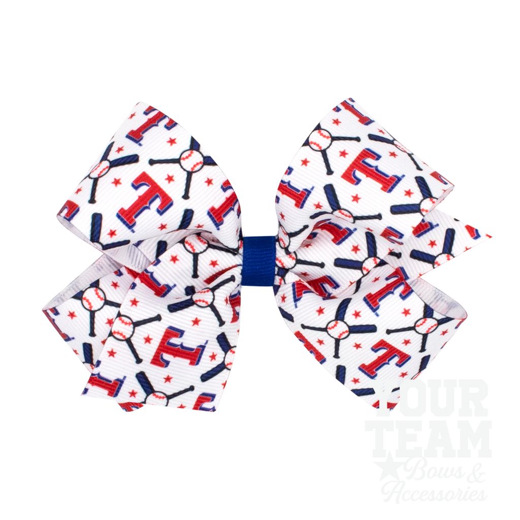 Medium Texas Rangers Logo Print Grosgrain Hair Bow - TEXAS RANGERS
