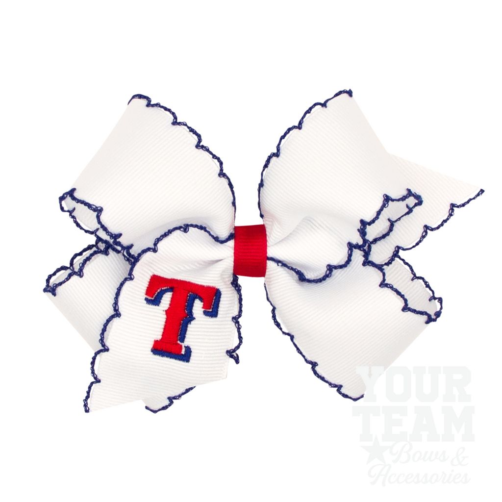 Medium Texas Rangers Embroidered Moonstitch Hair Bow - TEXAS RANGERS
