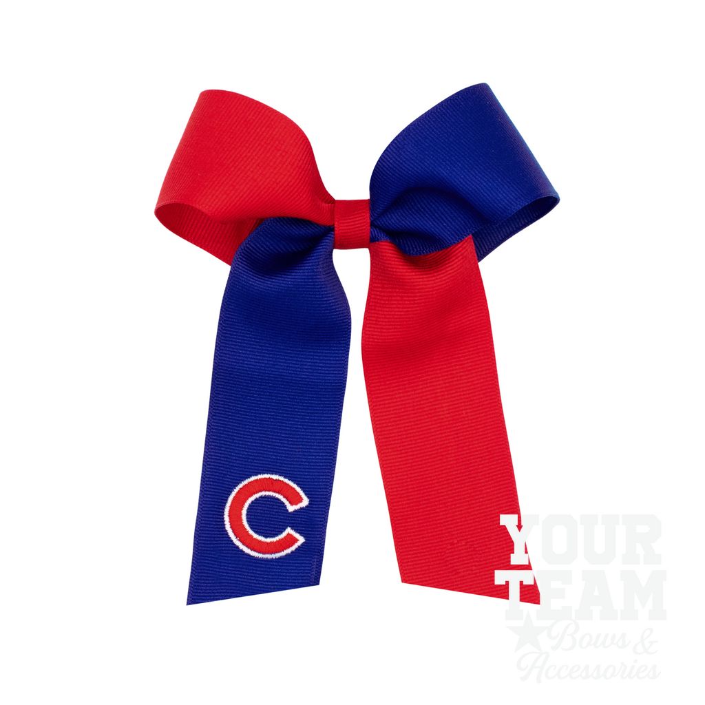 Medium Chicago Cubs Two-Tone Embroidered Cheer Bow - CHICAGO CUBS