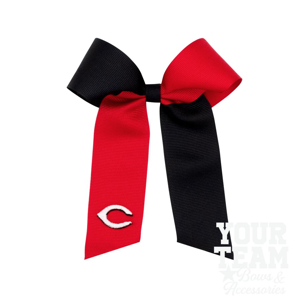Medium Cincinnati Reds Two-Tone Embroidered Cheer Bow - CINCINNATI REDS