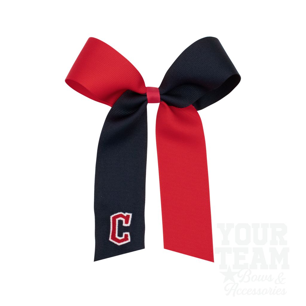 Medium Cleveland Guardians Two-Tone Embroidered Cheer Bow - CLEVELAND GUARDIANS