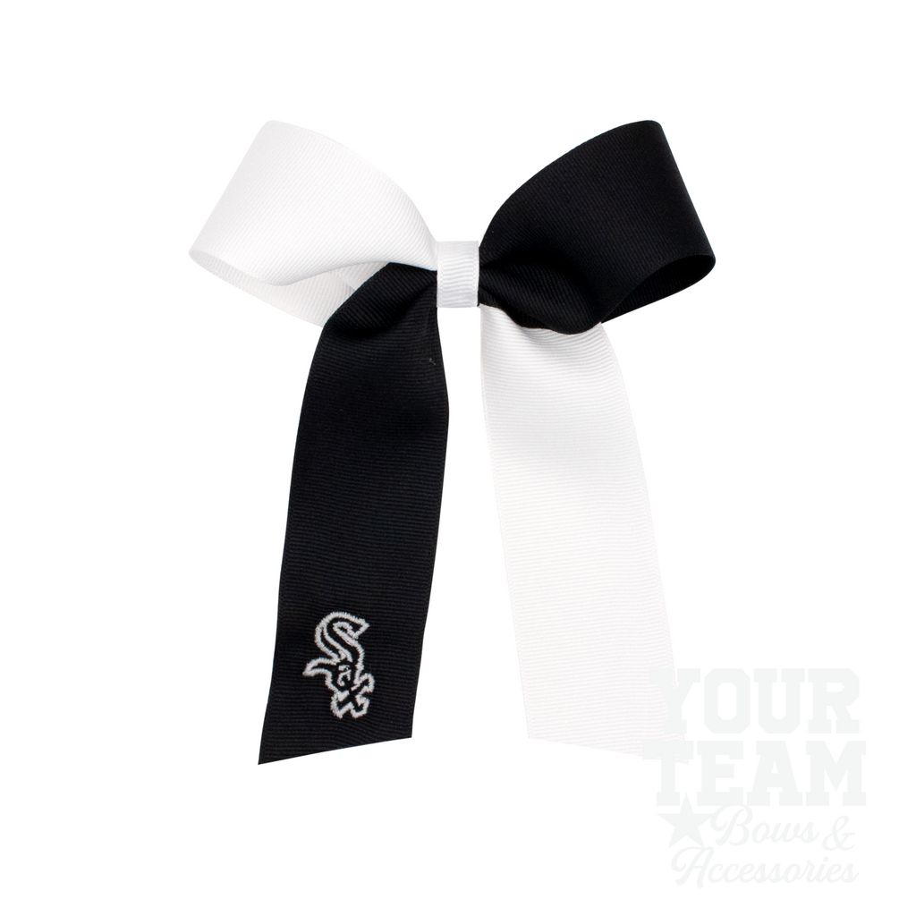 Medium Chicago White Sox Two-Tone Embroidered Cheer Bow - CHICAGO WHITE SOX