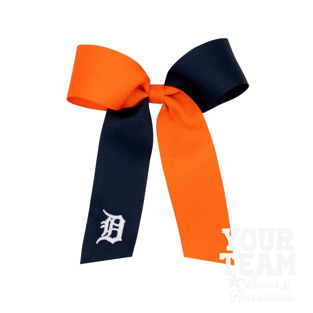 Medium Detroit Tigers Two-Tone Embroidered Cheer Bow - DETROIT TIGERS