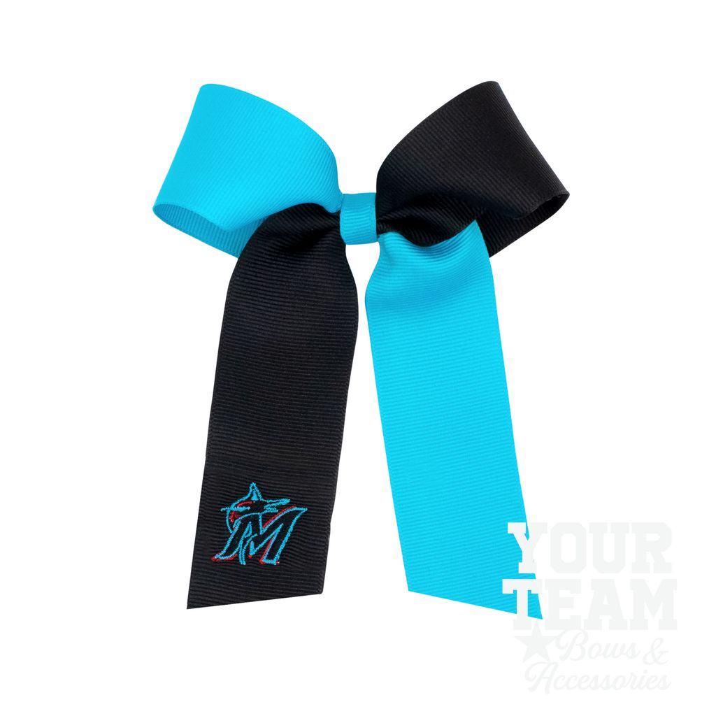 Medium Miami Marlins Two-Tone Embroidered Cheer Bow - MIAMI MARLINS