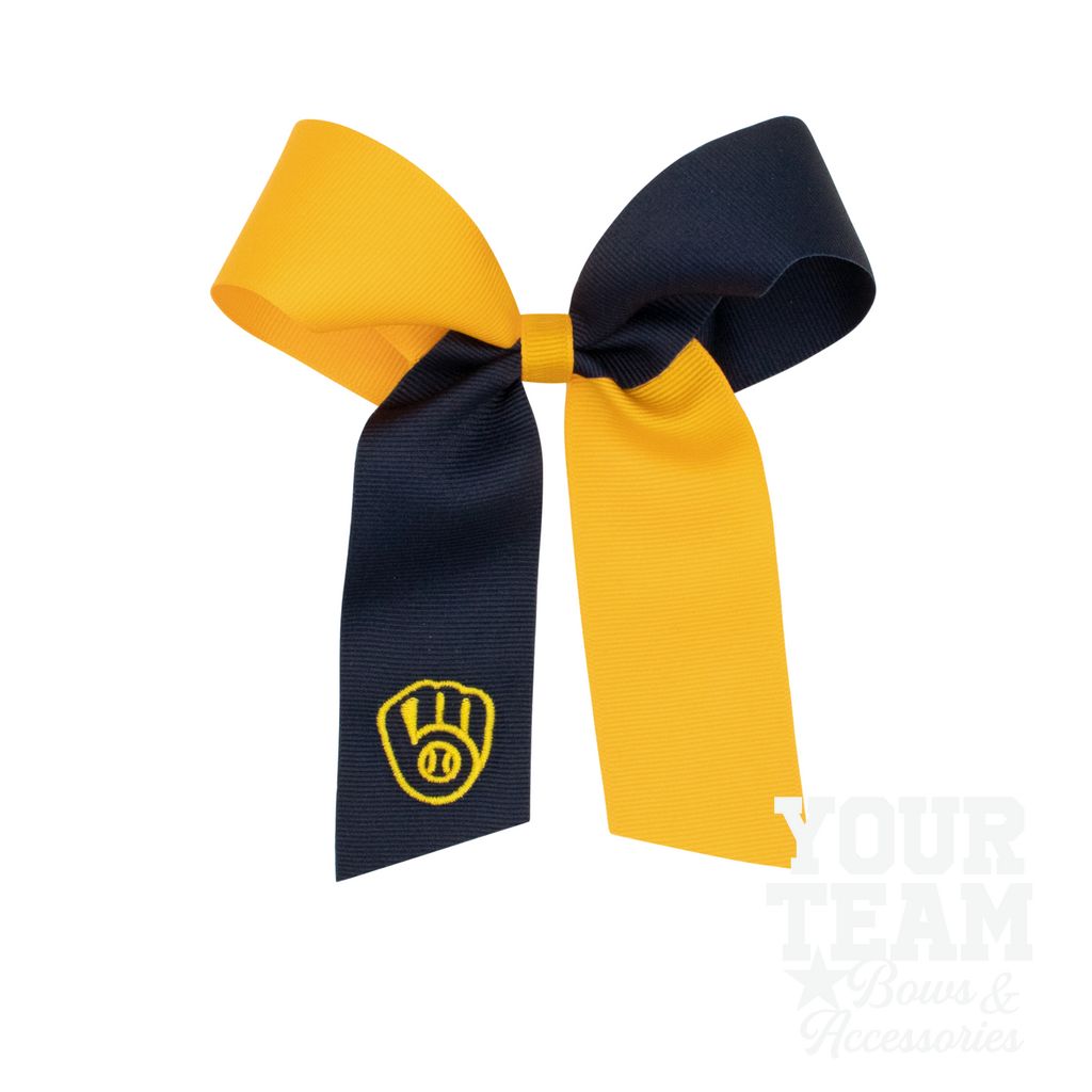 Medium Milwaukee Brewers Two-Tone Embroidered Cheer Bow - MILWAUKEE BREWERS