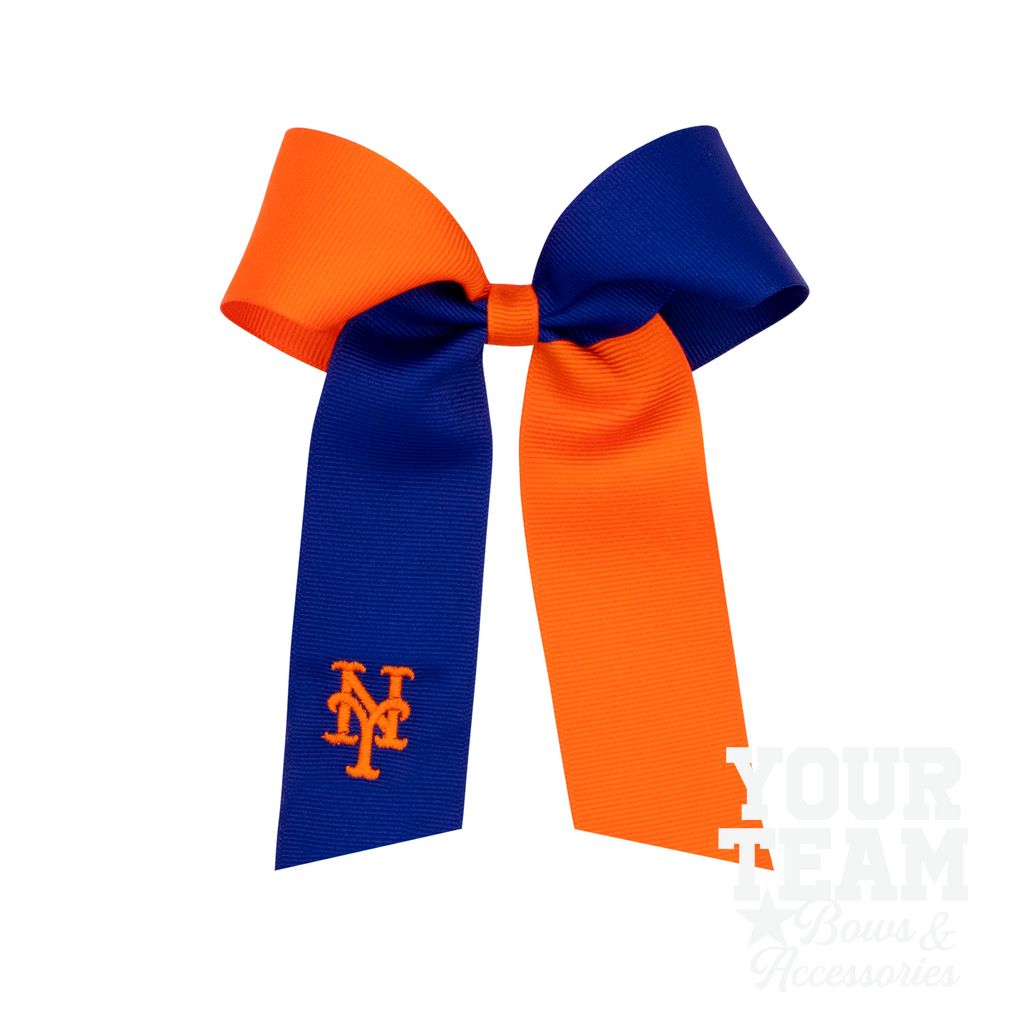 Medium New York Mets Two-Tone Embroidered Cheer Bow - NEW YORK METS