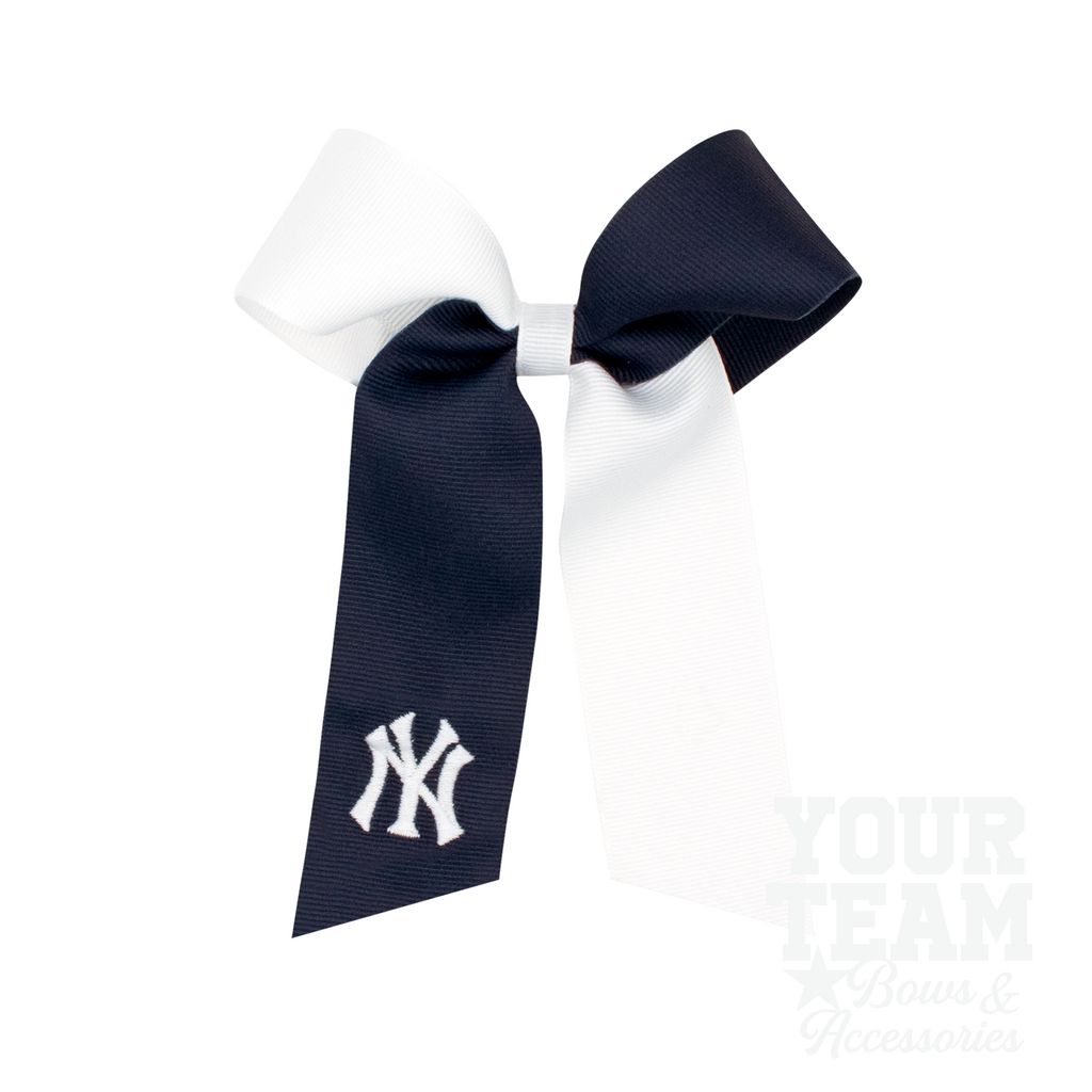 Medium New York Yankees Two-Tone Embroidered Cheer Bow - NEW YORK YANKEES