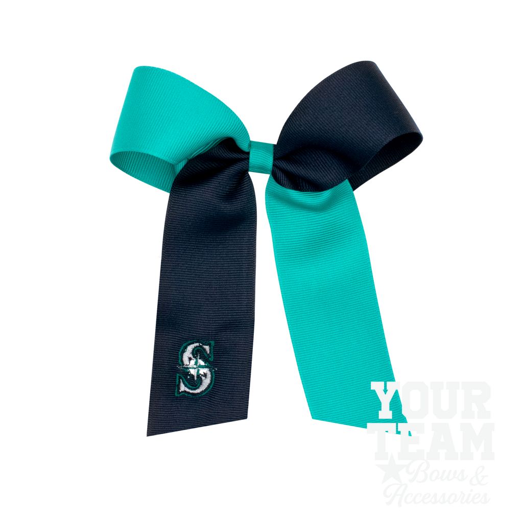 Medium Seattle Mariners Two-Tone Embroidered Cheer Bow - SEATTLE MARINERS