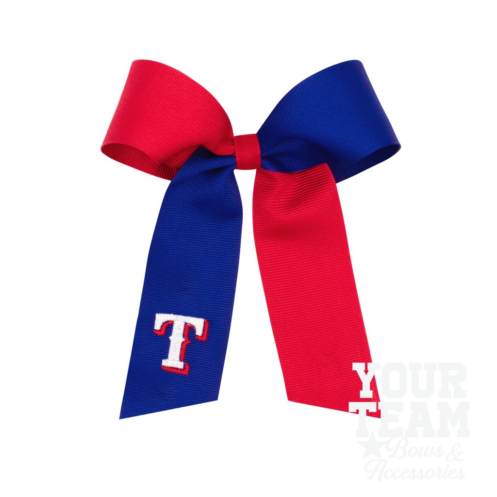 Medium Texas Rangers Two-Tone Embroidered Cheer Bow - TEXAS RANGERS