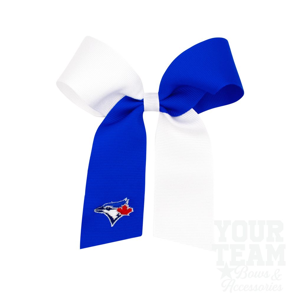 Medium Toronto Blue Jays Two-Tone Embroidered Cheer Bow - TORONTO BLUE JAYS
