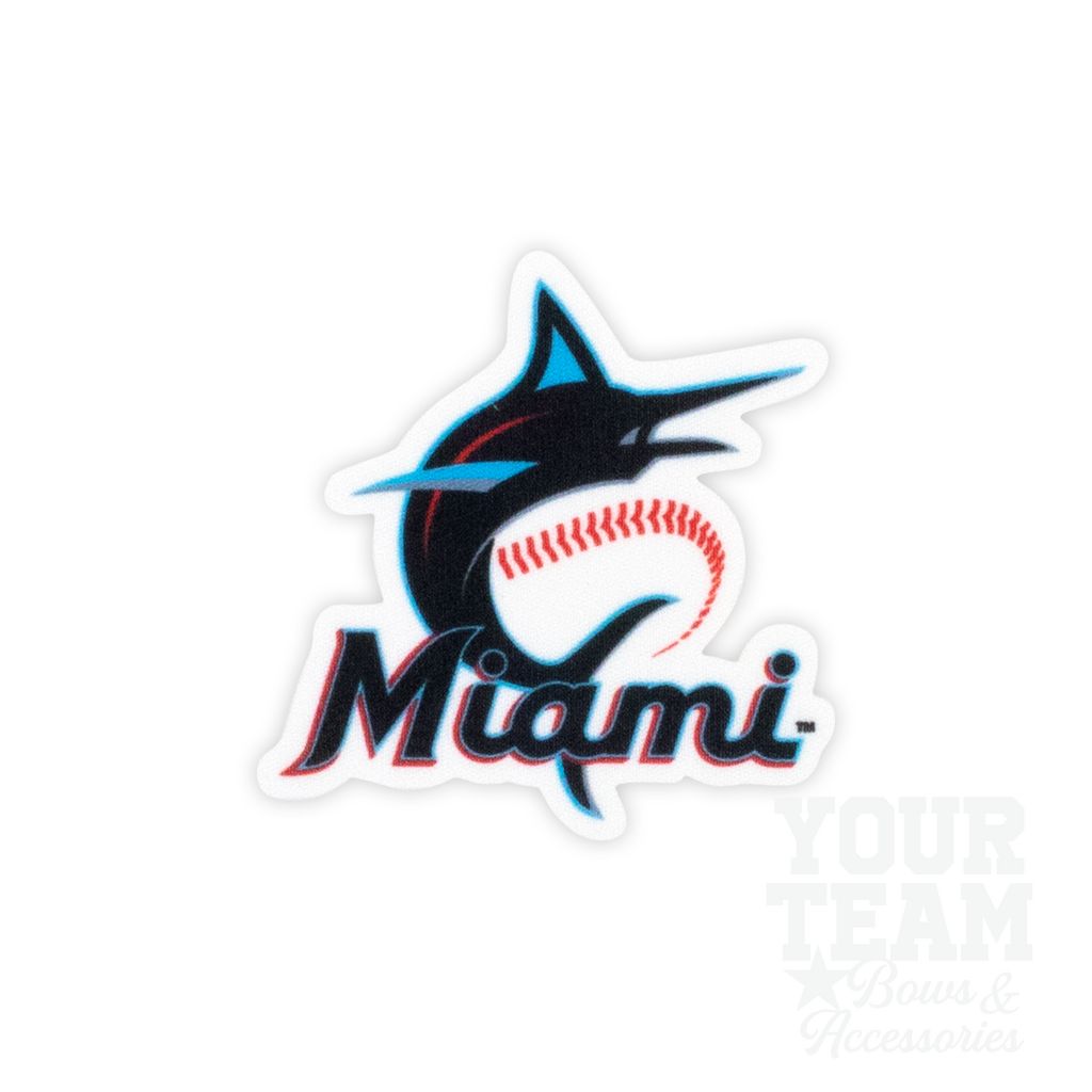 Medium Miami Marlins Baseball Stitch Print Hair Bow with Badge