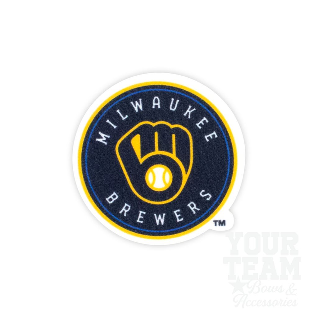 Medium Milwaukee Brewers Baseball Stitch Print Hair Bow with Badge