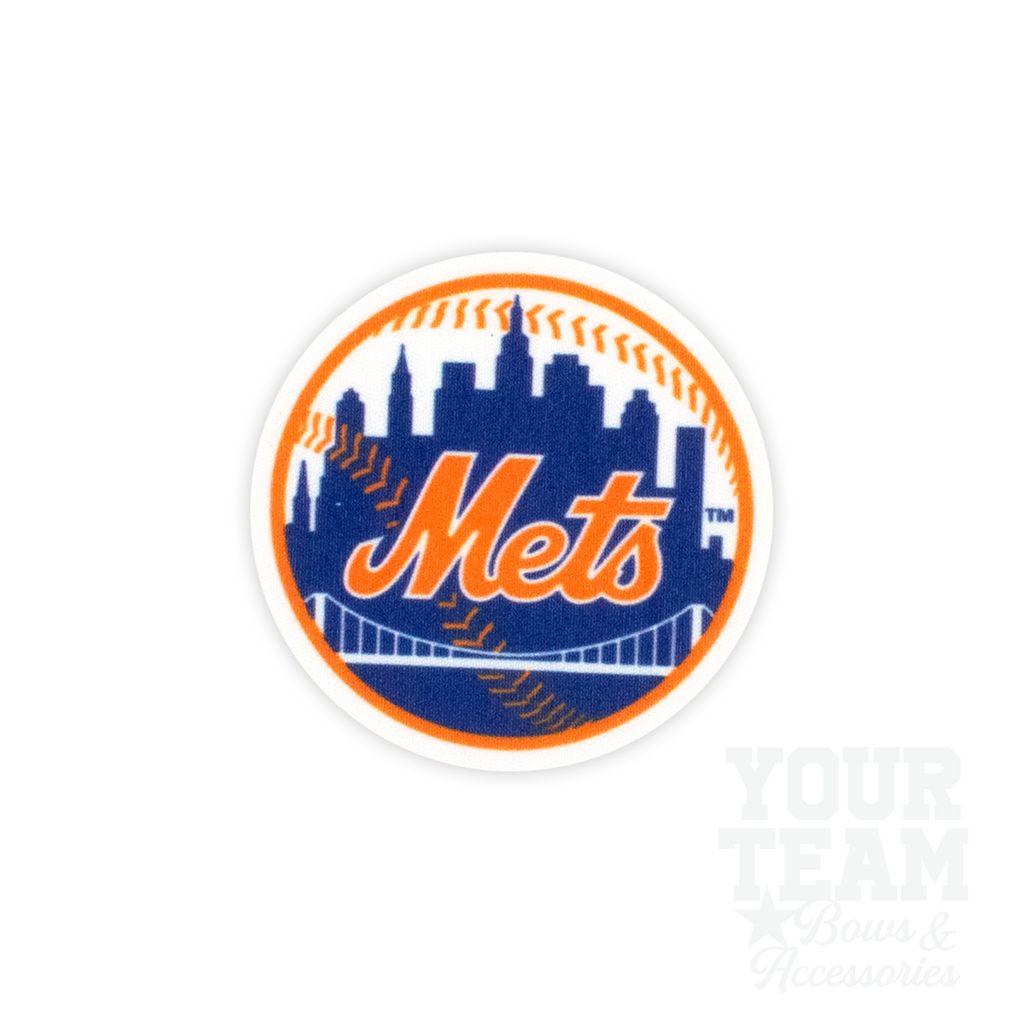 Medium New York Mets Baseball Stitch Print Hair Bow with Badge