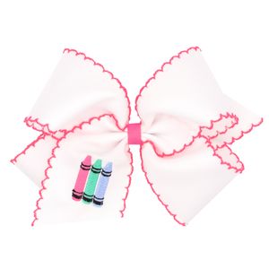 Medium Grosgrain Hair Bow with Moonstitch Edge and School-themed Embroidery