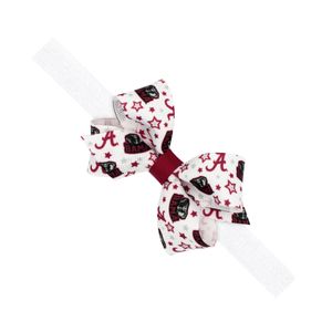 Medium Grosgrain Hair Bow with Moonstitch Edge and Embroidered Collegiate LogO