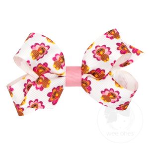 Mini Harvest Turkey Print Grosgrain Hair Bow - TURKEY PINK
