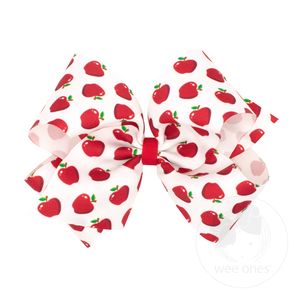 King Harvest Apple Print Grosgrain Hair Bow - APL/WHT