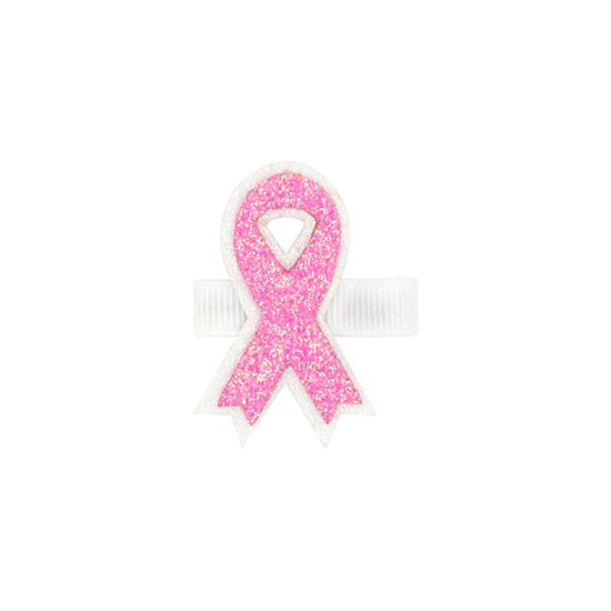 Glittery Pink Breast Cancer Awareness Ribbon Hair Clip, Bow Stacker - RIBBON