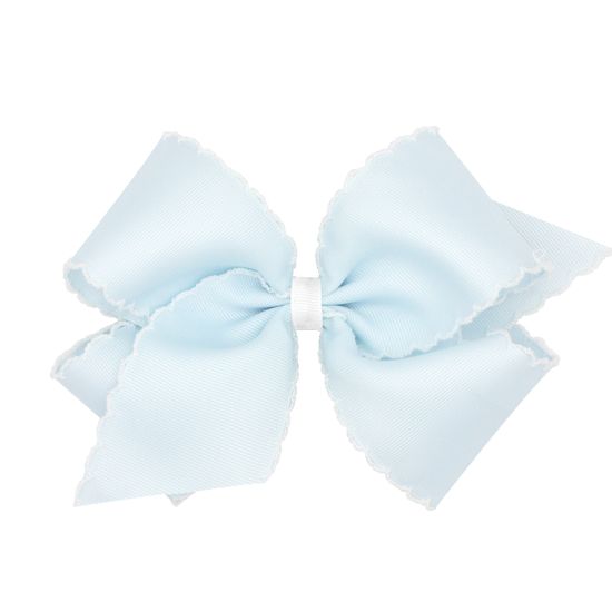 King Grosgrain Hair Bow with Contrasting Moonstitch Edge and Wrap - BVP W/ WHT