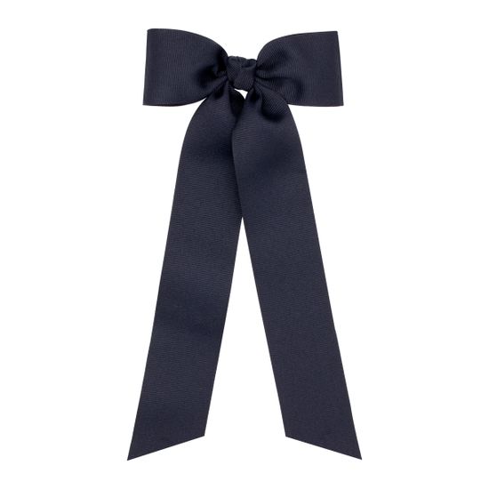 Medium Grosgrain Hair Bowtie with Knot Wrap and Streamer Tails - NAVY