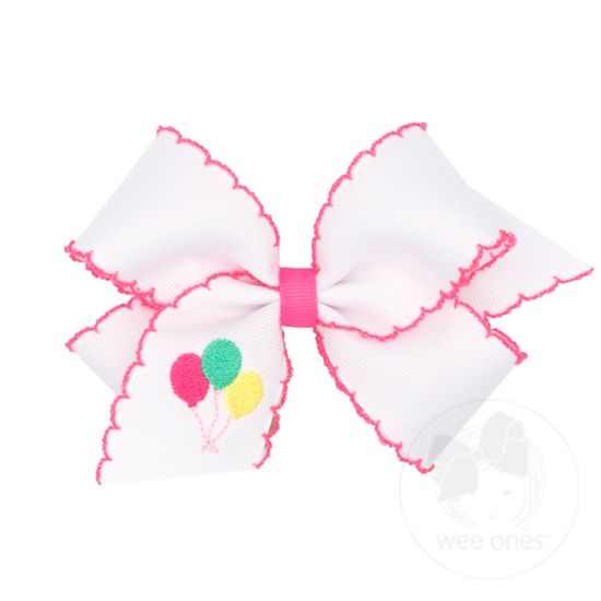 Medium Moonstitch Birthday Girl Hair Bow with Embroidered Motif - BALLOON