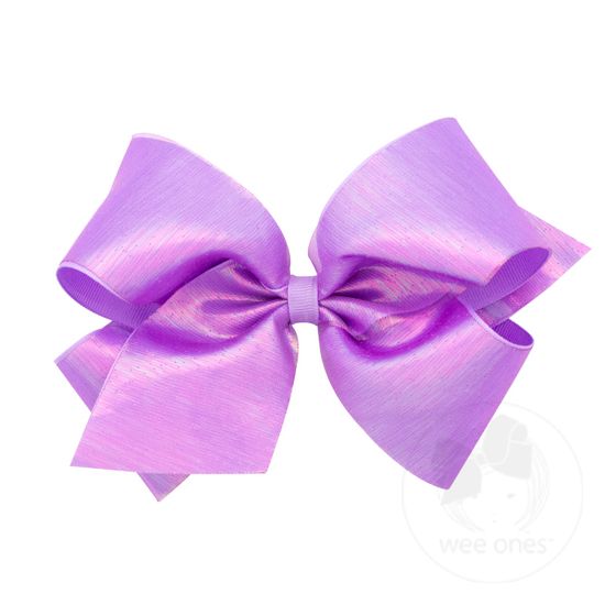 King Sheer Iridescent and Grosgrain Overlay Hair Bow - LT ORCHID
