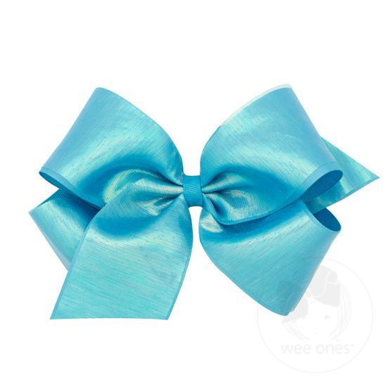 King Sheer Iridescent and Grosgrain Overlay Hair Bow - NEW TURQUOISE