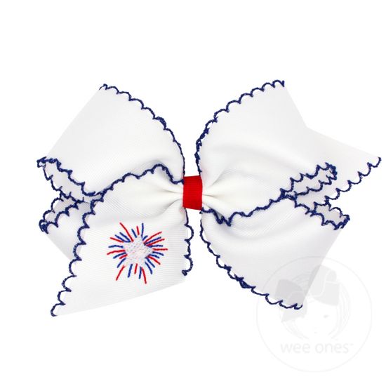 King Grosgrain Firework Embroidered Girls Hair bow with Moonstitch Edging - FIREWORKS