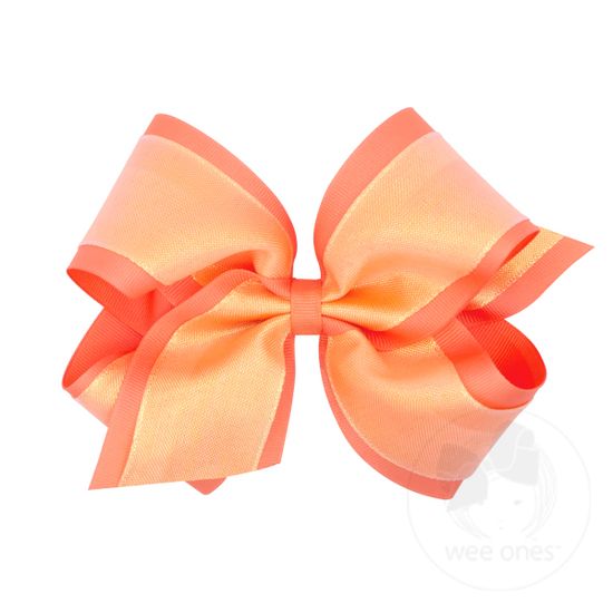 King Iridescent shimmer and Grosgrain Overlay Girls Hair Bows - APRICOT