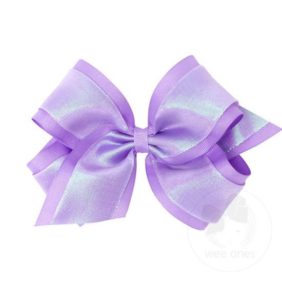 King Iridescent shimmer and Grosgrain Overlay Girls Hair Bows - LT ORCHID