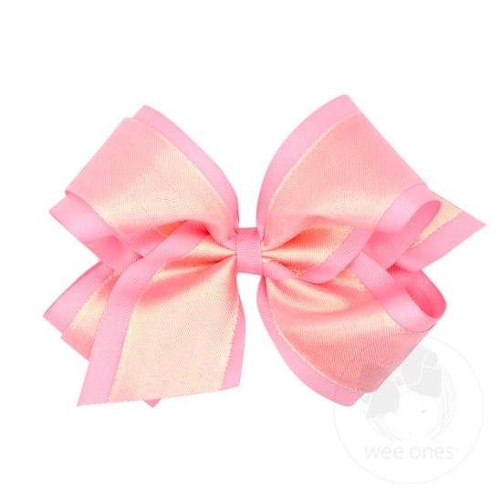 King Iridescent shimmer and Grosgrain Overlay Girls Hair Bows - PEARL