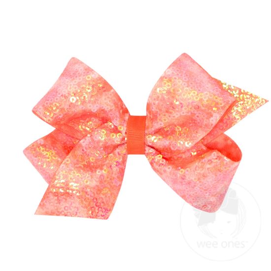 Medium Tie Dye Ombre Sequined Bows - LIVING CORAL