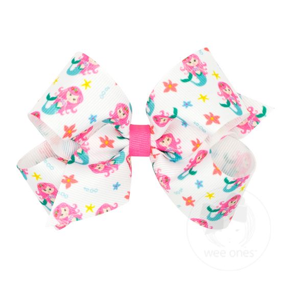 Medium Grosgrain Beach-themed Print Girls Hair Bows - MERMAID