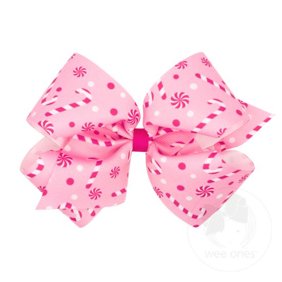 King Holiday-themed Printed Grosgrain Hair Bows - PEPPERMINT