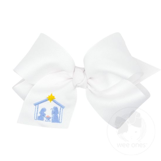 King Grosgrain Hair Bow with Angel Embroidery and Matching knot Wrap - NATIVITY
